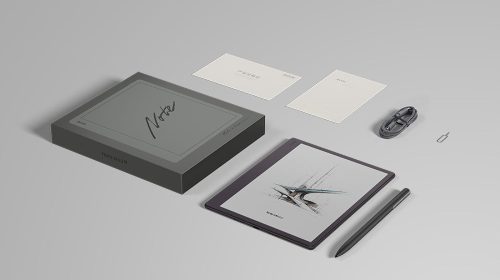 BOOX Note Mini C tablet with InkSight stylus and standard box contents