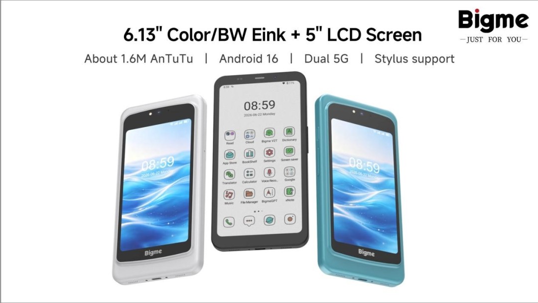 Bigme HiBreak Dual 2 Android 16 dual-screen smartphone with 6.13-inch E Ink and 5-inch LCD screen