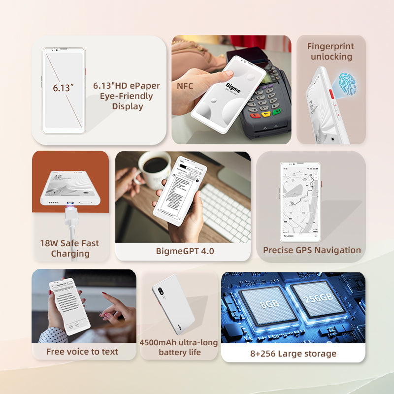 Bigme HiBreak Pro B&W fingerprint NFC GPS 4500mAh Android 14 features